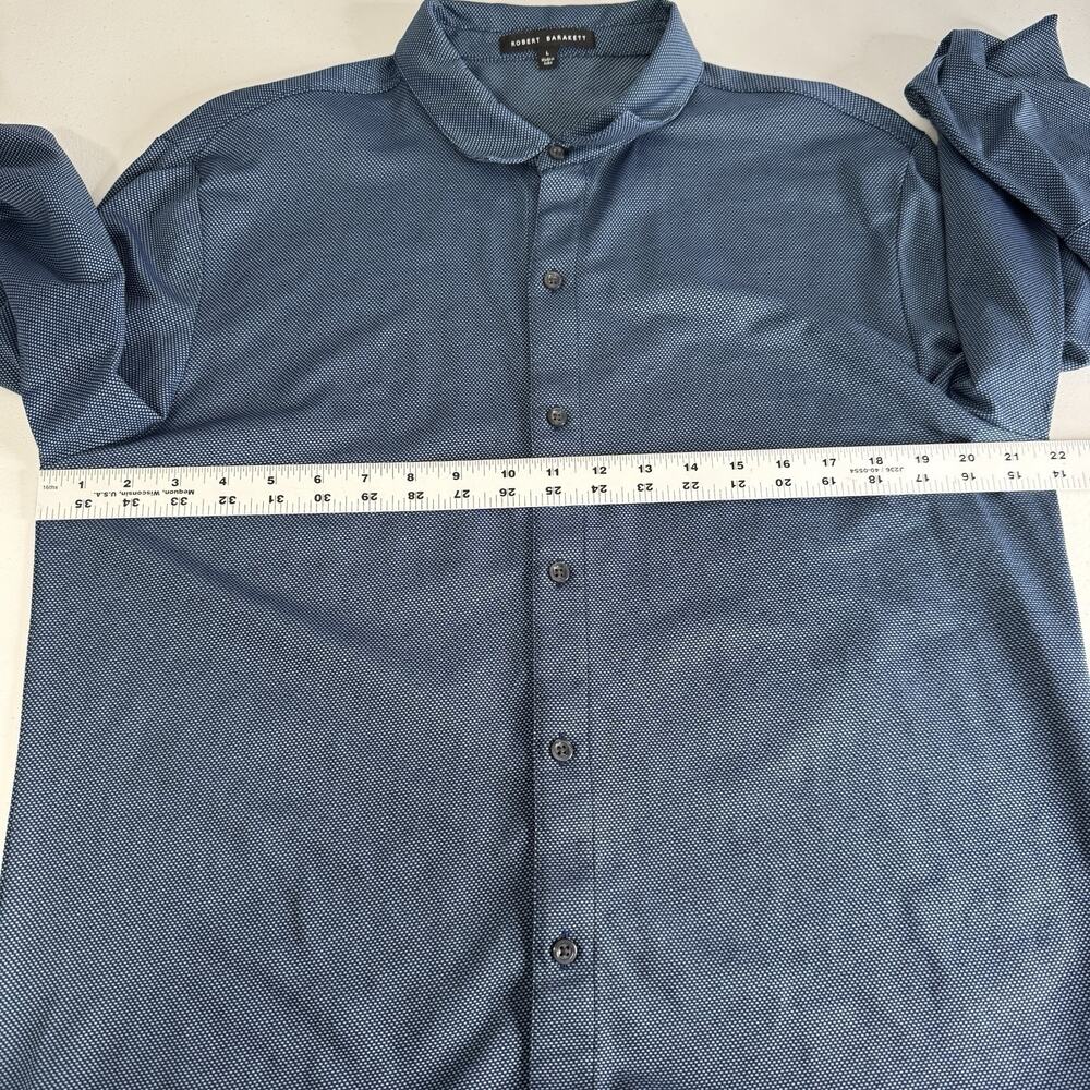 Robert Barakett Braden LS Knit Shirt Mens Large Blue Textured Dots Stretch Prep - Picture 7 of 11